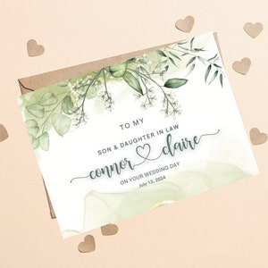 Carte de mariage personnalisée pour gendre et gendre, carte de mariage minimaliste verte pour gendre, belle-fille, gendre