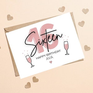 Carte d'anniversaire Personalsied 16e, carte d'anniversaire 16e pour fille, carte d'anniversaire 16e petite-fille, carte d'anniversaire Prosecco pour fille fille