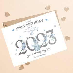 Buon 1° compleanno come mio papà, 2023 primo compleanno come papà, 1° biglietto di compleanno per papà, biglietto di primo compleanno personalizzato per papà