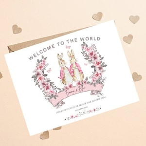 Carte personnalisée de jumelle nouvelle fille, Bienvenue dans le monde, Carte des nouveaux parents, Carte de félicitations pour les nouveaux jumeaux, Nouvelle carte de félicitations pour les jumeaux