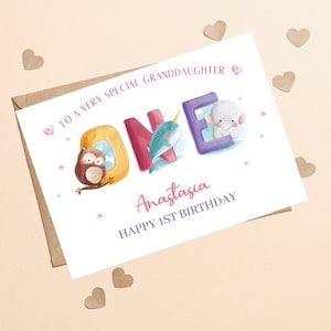 Cartão de primeiro aniversário personalizado da neta, para uma neta especial, primeiro aniversário, cartão de primeiro aniversário da neta, aniversário da floresta