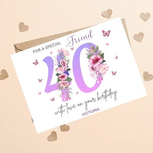 Carte d'anniversaire personnalisée 40e pour femme, carte d'anniversaire joyeux quarantième, carte d'anniversaire 40e maman, cadeau d'anniversaire 40e pour sœur, amie