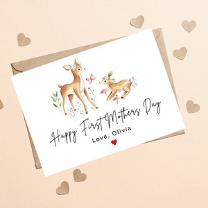 Cartão de feliz primeiro dia das mães, cartão de primeiro dia das mães, cartão de dia das mães de cervo fofo, cartão de mamãe, cartão de feliz primeiro dia das mães, cartão de primeira mãe