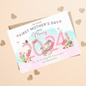 Cartão personalizado para o primeiro dia das mães, cartão para o primeiro dia das mães da mamãe, primeiro cartão para o primeiro dia das mães como minha mamãe, cartão para o primeiro dia das mães, cartão para a futura mamãe