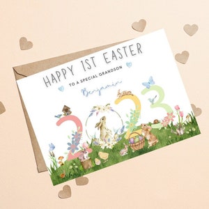 Primera tarjeta de Pascua de niño personalizada, nieto 1ra Pascua, bebé niño primer regalo de Pascua, nieto personalizado 1ra tarjeta de Pascua, niño 1ra tarjeta de Pascua