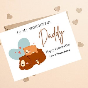 Al mio meraviglioso papà Buona festa del papà, biglietto personalizzato per la festa del papà da figlia, figlio, simpatico orsacchiotto biglietto per la festa del papà, al mio papà