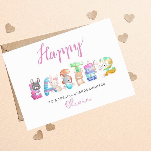 Personalised Girl Bunny Easter card, Children's Easter Card, Easter Cards For Girls, Easter Card For Daughter, Easter Card For Granddaughter