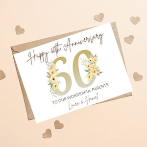 両親へのパーソナライズされた60周年記念カード、ダイヤモンド結婚記念日カード、結婚60周年記念カード、カップル60周年記念