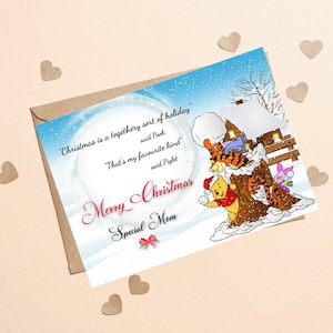 Citation de Noël Winnie l’ourson et porcelet, carte de Noël Winnie l’ourson pour une carte spéciale maman, carte de Noël sentimentale pour une maman