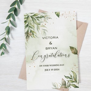 Personalized Wedding Day Card, Congrats Wedding Day Card, Wedding Day Card, Congratulations Wedding Card, Green Floral Wedding Day Card