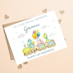 À un petit-fils spécial 1er anniversaire, petit-fils 1er anniversaire carte, première carte d'anniversaire pour petit-fils, thème dinosaure carte d'anniversaire pour petit-fils
