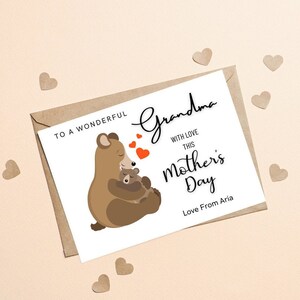 Carte de fête des mères grand-mère personnalisée, à une grand-mère merveilleuse avec amour cette carte de fête des mères, carte de fête des mères mignonne pour grand-mère