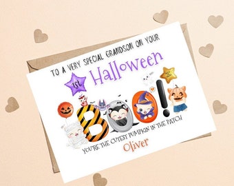 Biglietto di auguri personalizzato per il primo Halloween, biglietto di auguri personalizzato per il primo Halloween per nipote, figlio, figlia, nipote, simpatico biglietto di auguri per il primo Halloween del bambino