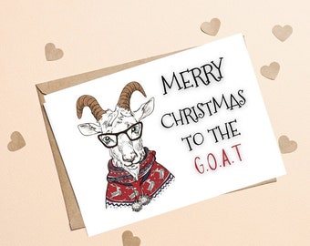 Goat Christmas Card, Cute Goat Christmas Card, Goat Merry Christmas Card, Goat Christmas Greeting Card, Goat The Christmas Card