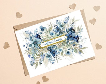 Gepersonaliseerde trouwdagkaart, kaart met namen van stellen, gepersonaliseerde jubileumkaart, gepersonaliseerde felicitatiekaart, aangepaste verlovingskaart