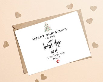 Personalised To The Best Dog Dad Christmas Card From The Dog , Christmas Card With Paw, Merry Christmas Dog Dad Xmas Card, Dog Dad Christmas