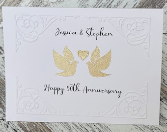 Personalised 8 Inch Square Golden 50 Years Wedding Anniversary Card 3D Gold Hearts Personalised 8 Inch Square Golden 50 Years Wedding Anniversary Card 3D Gold Hearts