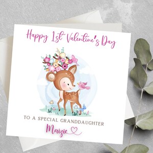 Nieta 1a tarjeta del día de San Valentín, ahijada, hija primer regalo del día de San Valentín, hija personalizada 1a tarjeta del día de San Valentín