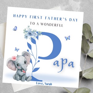 Tarjeta personalizada para el primer día del padre de papá, regalo para el primer día del padre de un abuelo elefante, tarjeta personalizada para el primer día del padre de abuelo, papá y papá.
