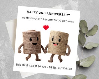2nd Wedding Anniversary Card, Handmade Personalised Second 2nd