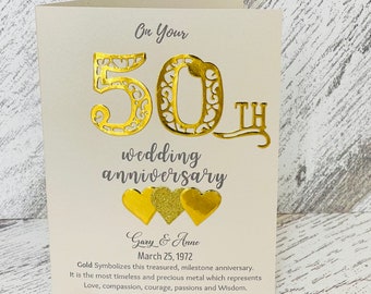 Goldene Hochzeit Jubiläumskarte, 50. Hochzeitstag Karte, Personalisierte 50. Goldene Hochzeit Jahrestag Karte für Frau/Mann