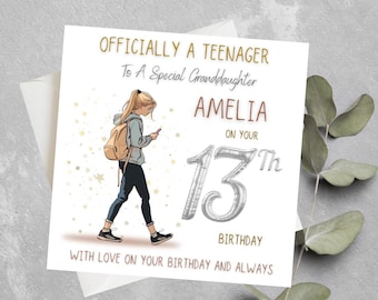Carte d'anniversaire personnalisée pour petite-fille, 13e anniversaire d'une adolescente, carte d'anniversaire pour adolescente, carte de 13e anniversaire pour nièce, anniversaire d'adolescente