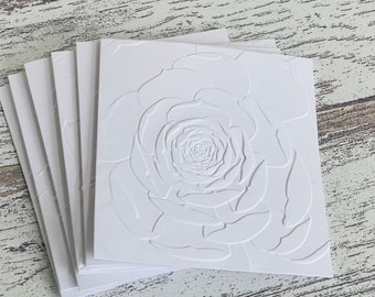 Embossed White Floral NoteCards (set of 5), Embossed Note Cards All Occasions, Embossed Notecards Blank Inside, Floral Embossed blank card