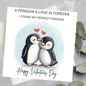 Valentine's Day card with penguins,Sweet penguin love card,Penguin Valentine's Day, Penguin couple Valentine's Day card, Penguin lovebirds