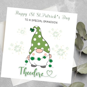 Primer ST personalizado. Tarjeta del día de San Patricio para nieto, primer día de San Patricio para hijo, feliz primer ahijado de San Patricio, día de Patricio para nieto