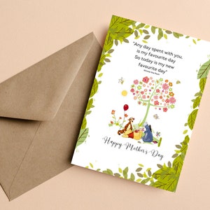 Winnie l'ourson carte de fête des mères sentiment classique, carte de voeux de citation d'amour de Winnie l'ourson, carte de citation de sentiment pour le cadeau de fête des mères