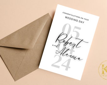 Personalisierte Glückwünsche Hochzeitstag Karte für Freund, minimalistische Hochzeitskarte, Paar Hochzeitstag Karte personalisiert mit Namen