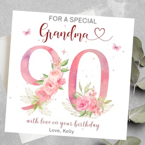 Carte Joyeux 90e anniversaire grand-mère, 90e carte grand-mère, 90e anniversaire grand-mère, femme, soeur, tante, amie, 90e anniversaire personnalisé pour maman