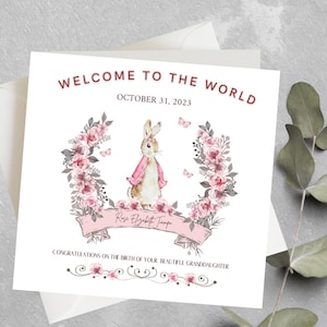 Nouvelle carte personnalisée pour bébé fille, petite-fille de bienvenue dans le monde, carte pour nouveaux parents, carte de félicitations pour nouveau bébé, cadeau pour nouveau bébé
