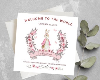 Personalised New Baby girl Card, Welcome to the world Granddaughter, New Parents Card, New baby Congratulations Card, New baby gift