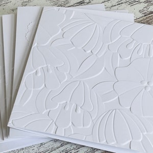 Tarjetas florales blancas en relieve (juego de 5), tarjetas en relieve para cualquier ocasión, tarjetas en relieve con interior en blanco, tarjeta floral en relieve en blanco