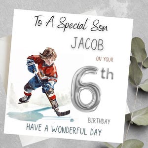 孫、息子、甥、いとこへのパーソナライズされたホッケーの誕生日カード、ホッケーの誕生日カード、孫、ゴッドソンへのホッケーの誕生日カード