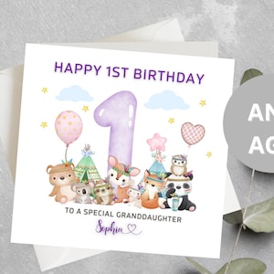 Carte personnalisée 1er anniversaire de petite-fille, à un 1er anniversaire de petite-fille spécial, carte 1er anniversaire de petite-fille, anniversaire des bois