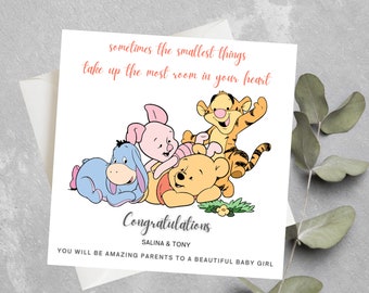 Personalisierte Winnie The Pooh Babypartykarte, Sentimentale Winnie The Pooh Karte, Begrüßung eines neuen Babys Karte, Winnie The Pooh Zitat