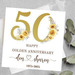 Carte d'anniversaire de mariage personnalisée en or, carte-cadeau d'anniversaire de mariage en or, anniversaire d'or, carte d'anniversaire de 50 ans pour couple