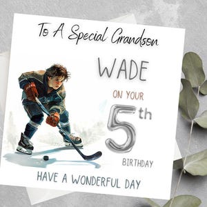 Carte d'anniversaire personnalisée de hockey pour petit-fils, fils, neveu, cousin, carte d'anniversaire de hockey, carte d'anniversaire de joueur de hockey pour petit-fils, filleul