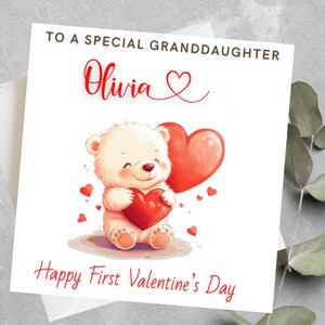 Tarjeta del primer día de San Valentín para nieta, ahijada, regalo del primer día de San Valentín para hija, tarjeta personalizada del primer día de San Valentín para nieta