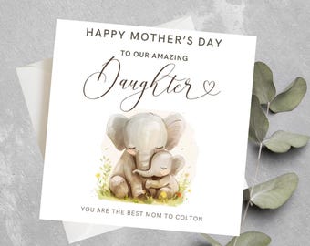 Tarjeta personalizada para el primer día de la madre para hija, nieta, nuera y mamá.