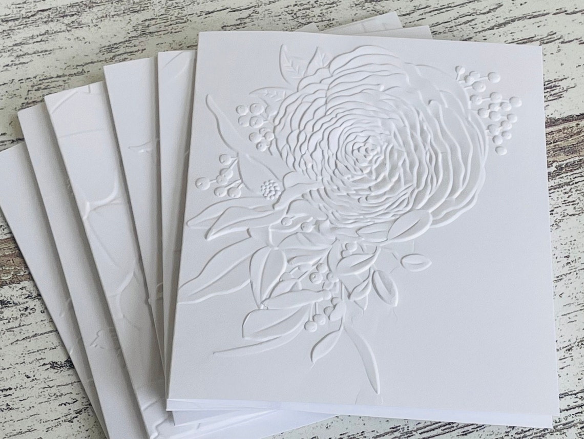 Embossed White Floral Notecards (set of 6), Embossed Note Cards All ...