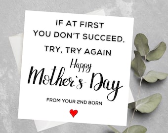 Tarjeta divertida para el Día de la Madre, Tarjeta de broma para el Día de la Madre, Tarjeta divertida para el Día de la Madre para mamá, Tarjeta para el Día de la Madre para el Segundo Hijo, Tarjeta sarcástica para el Día de la Madre