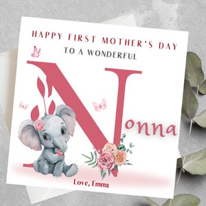 Biglietto personalizzato per la festa della mamma Nonna First, regalo per la festa della mamma di Nonna Elephant per la prima volta, biglietto personalizzato per la festa della mamma di Nonna, Nanna, Nanna