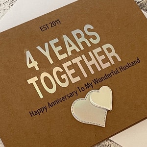 Tarjeta de aniversario de boda 4 para marido esposa, tarjeta de aniversario de bodas de 4 años juntos, tarjeta de aniversario de boda personalizada cualquier número