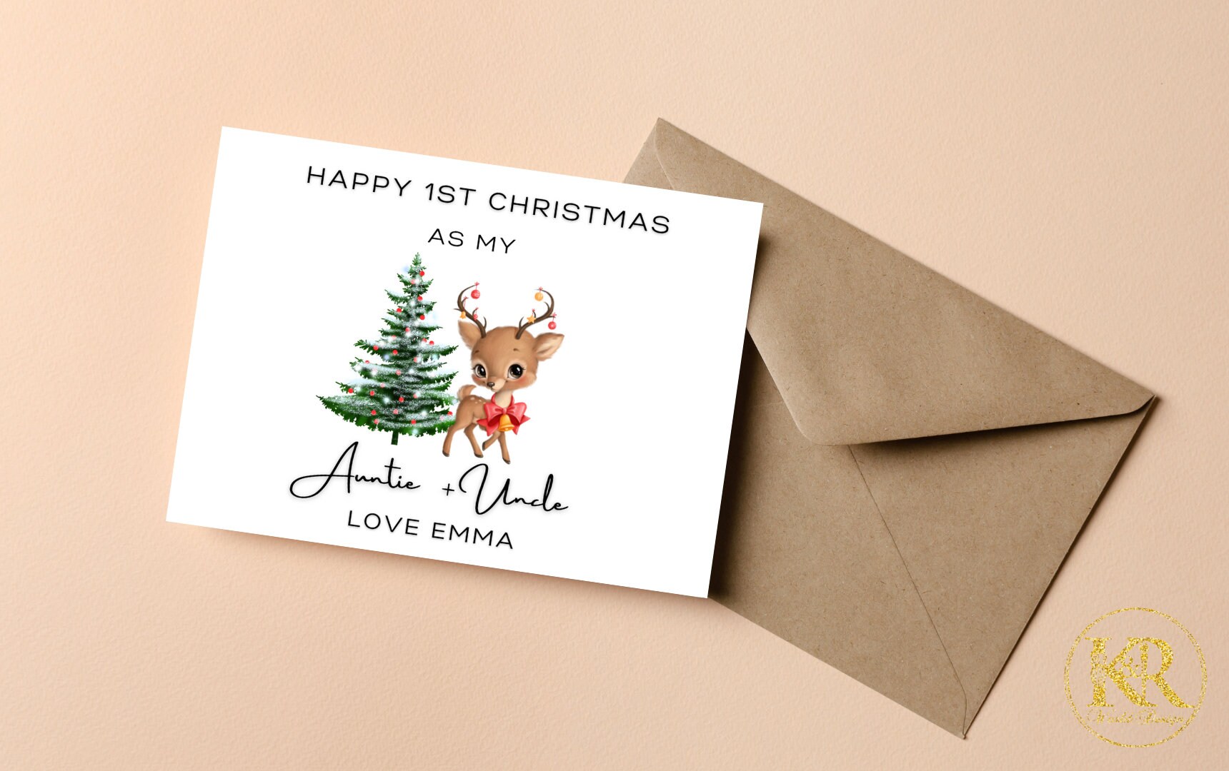 Second Ave Weihnachtskarte Für Tante – Mit Rosa Herzen, 210x148 Mm, 350g/m² Leinenkarton, Inkl. Umschlag