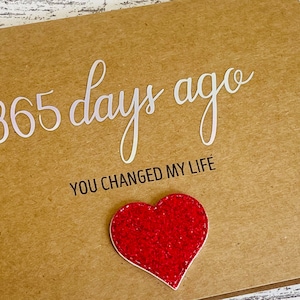 Tarjeta de amor de 365 días, tarjeta de notas de hace 365 días, tarjeta de amor hecha a mano, tarjeta de 1er aniversario para el esposo, tarjeta de aniversario de un año para la pareja