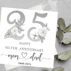 Personalised Silver Wedding Anniversary Card, Silver Wedding Anniversary Gift Card, Silver Anniversary, 25 year Anniversary Card For Parents