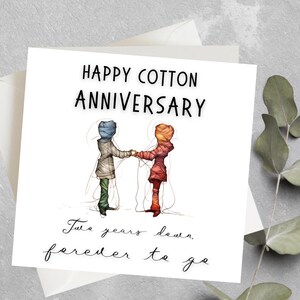 Tarjeta personalizada del segundo aniversario de boda para pareja, aniversario de boda de algodón, tarjeta de aniversario de boda de dos años, feliz año del algodón